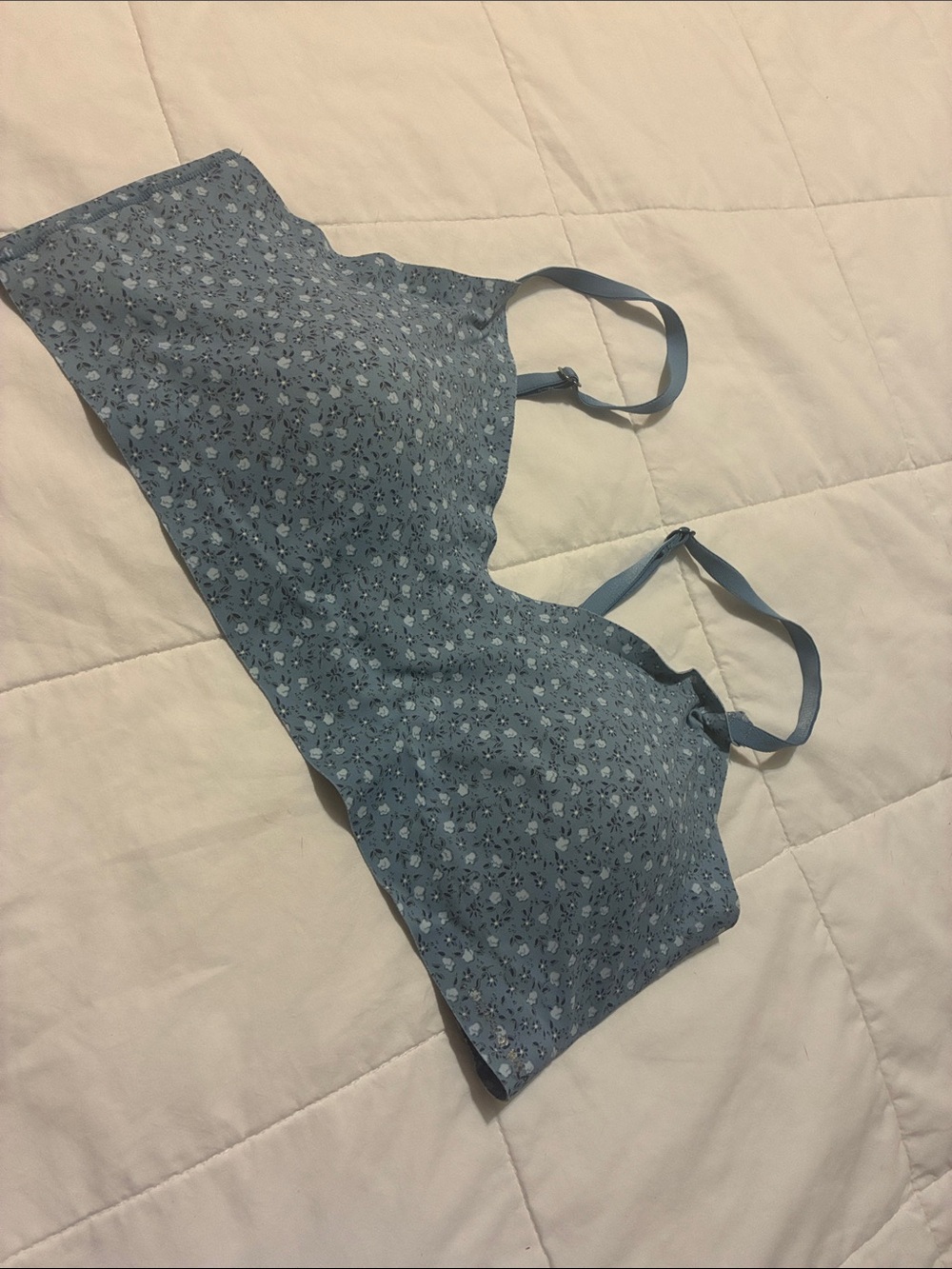 Lucky Brand Soft Blue Floral Wireless Bralette with Adjustable Straps